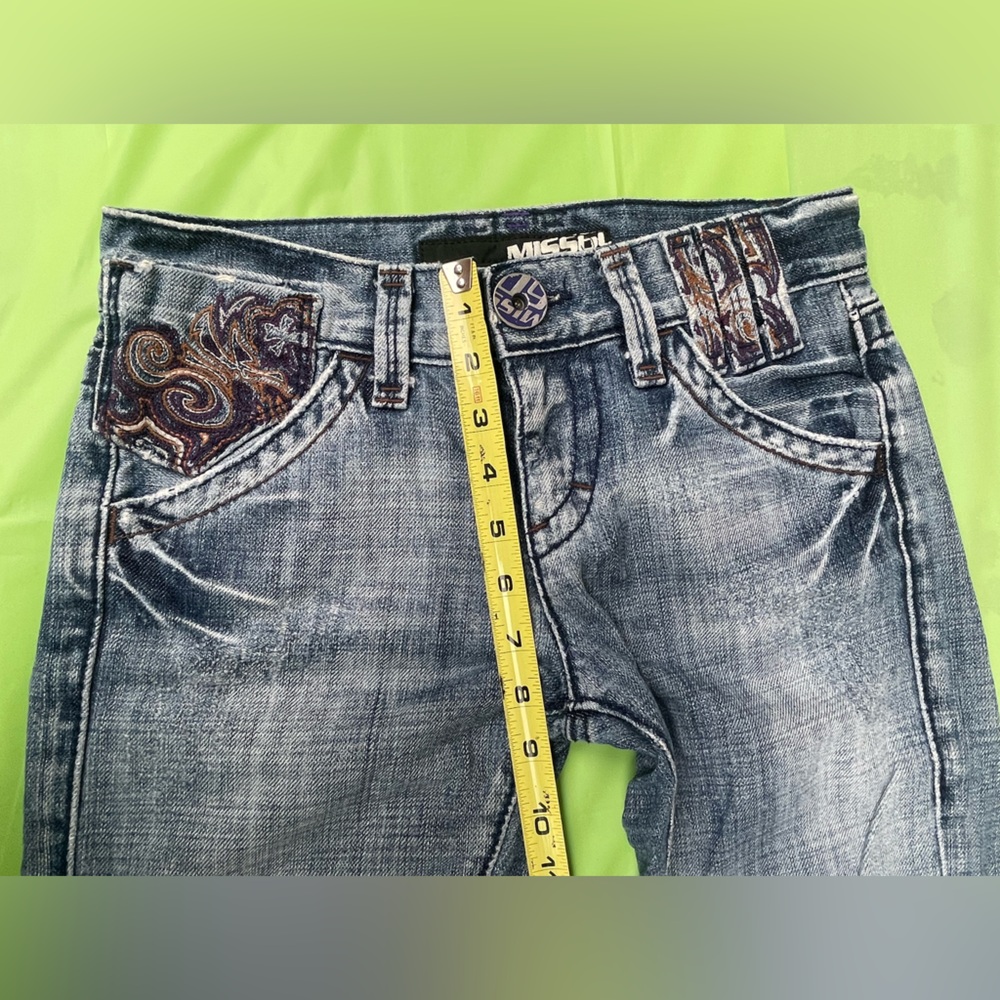 LOW RISE MISS SIXTY YK2 VINTAGE BLUE JEANS ,DISTRESS WITH EMBROILED POCKETS  24 - Picture 12 of 16